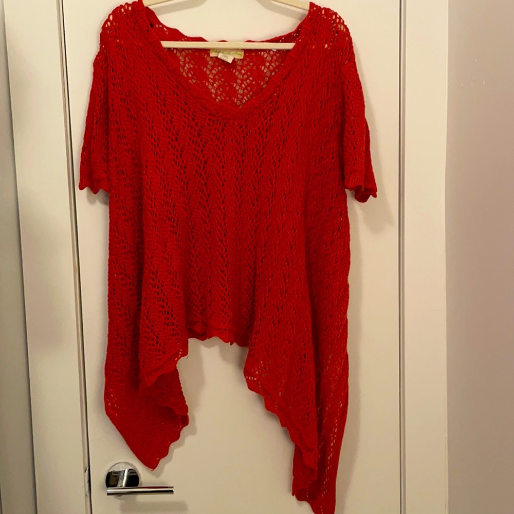 Red Knit Asymmetrical Top